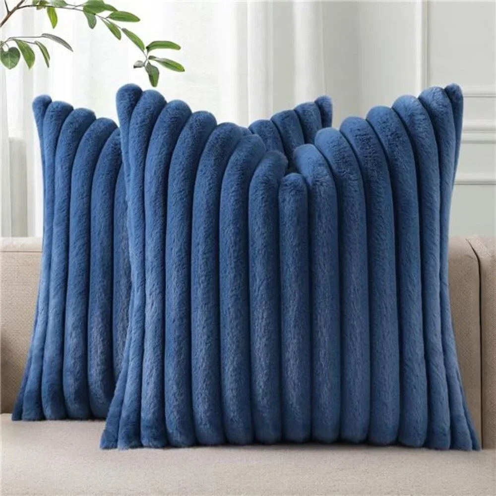 Faux Fur Plush Throw Pillow Covers 18x18 Set of 2, Luxury Soft Fluffy